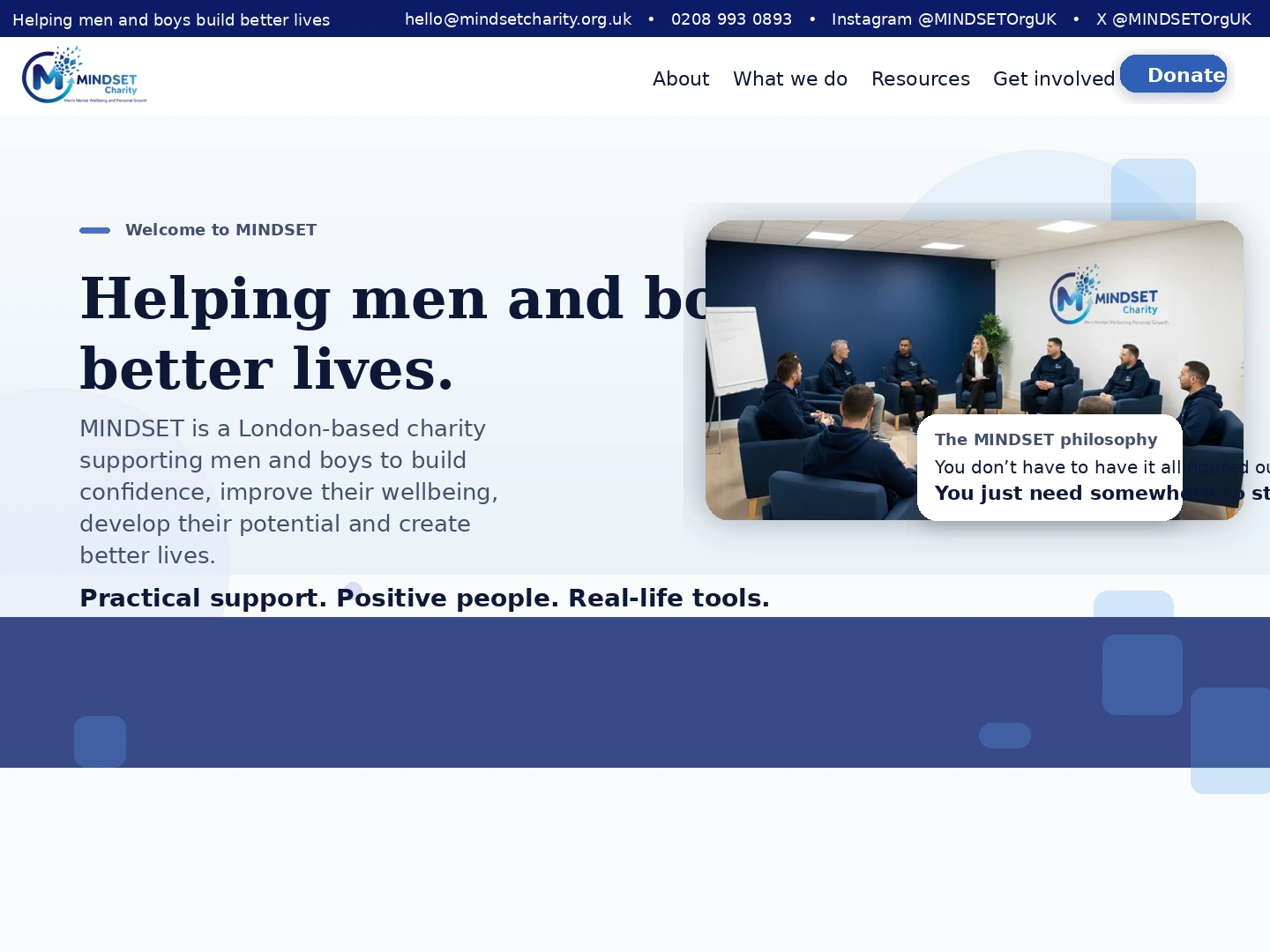 MINDSET Charity homepage preview